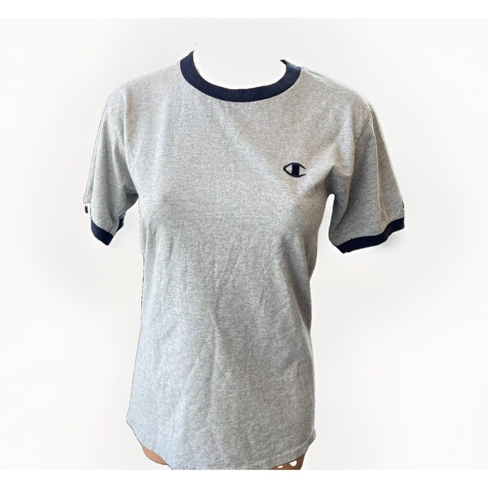Champion Gray Ringer Tee Shirt Size S Short Sleeve Top Logo